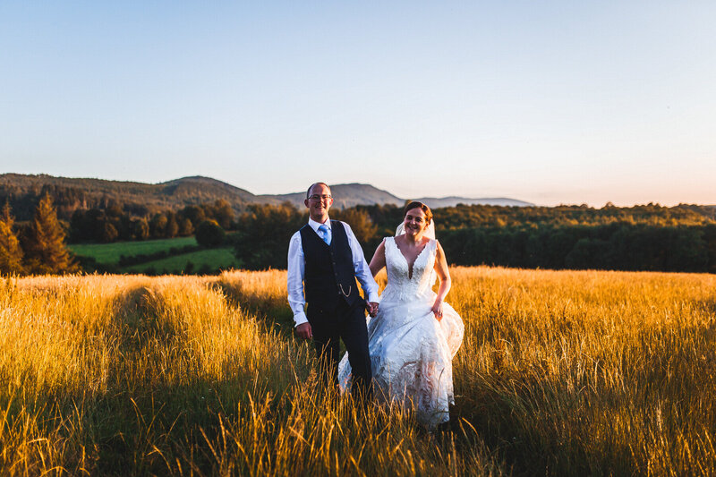 Colorful bouquets and bridesmaid dresses