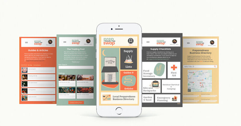 Mockup of app design showing multiple screens