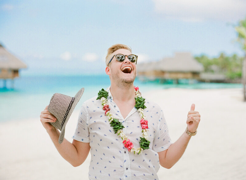 The man with flower happy in the Conrad Bora Bora