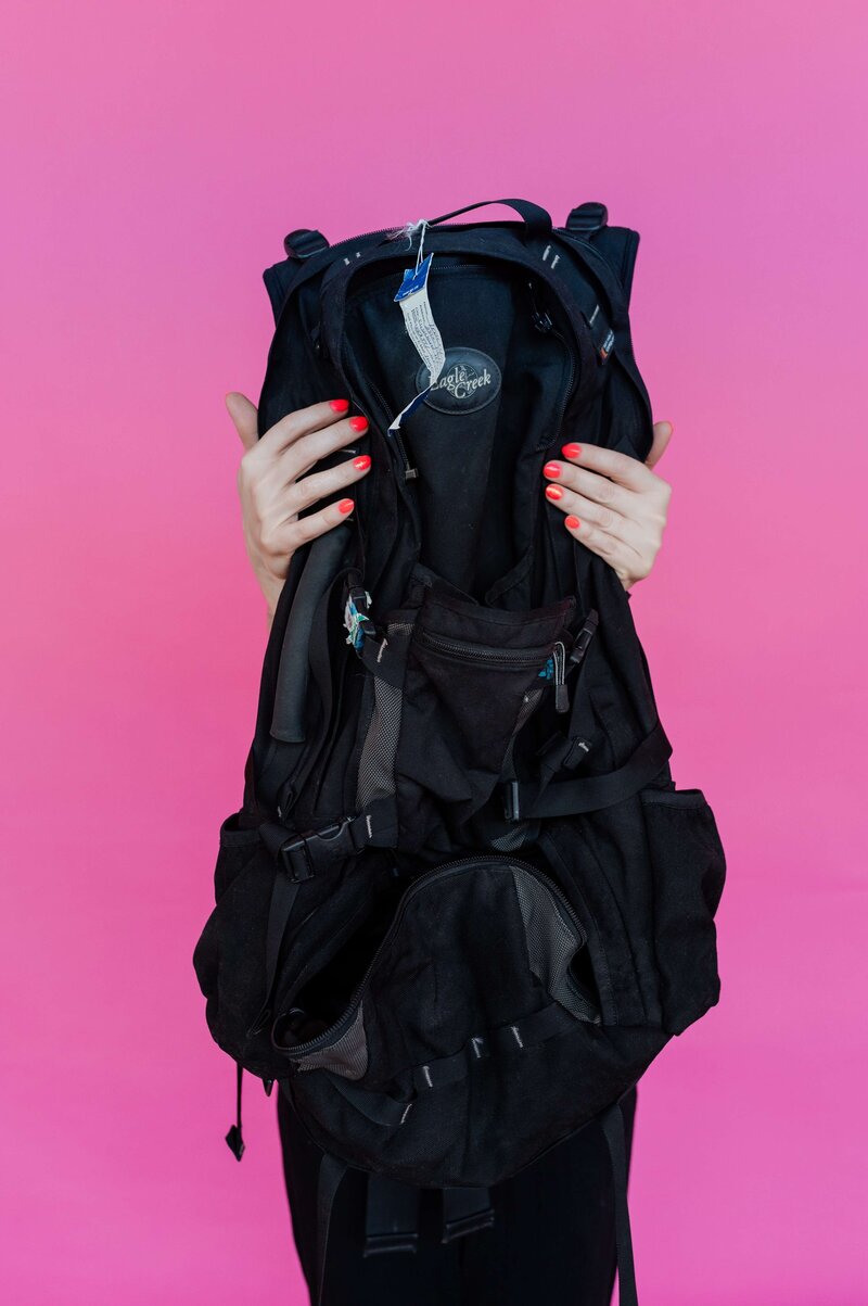 Tracey with a backpack