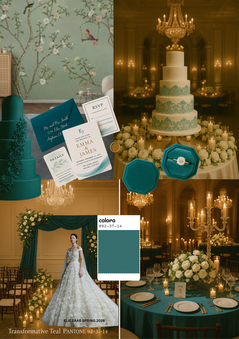 Mood board of 2026 luxury wedding color trend