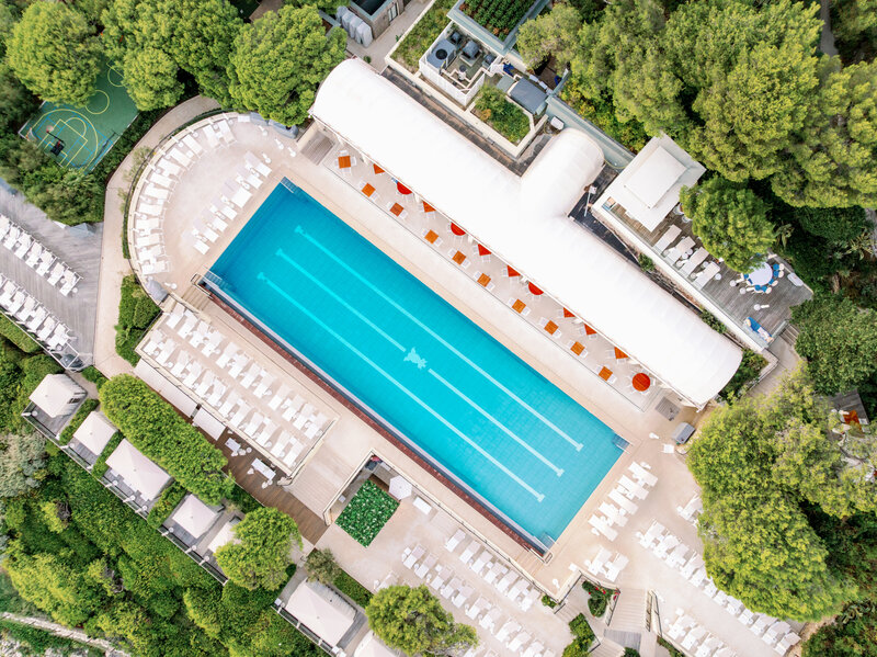 Aerial view on the swimming pool, Dauphin Club, Saint Jean Cap Ferrat