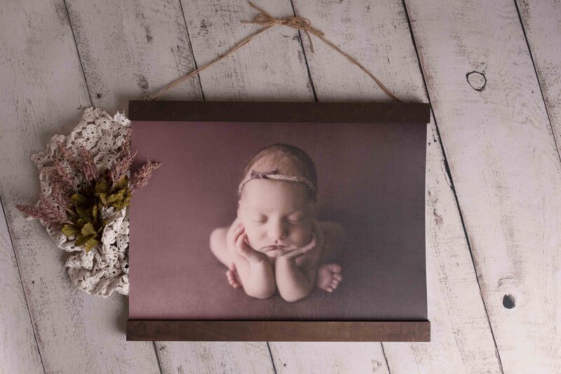 Framed Wood Image of Newborn Girl