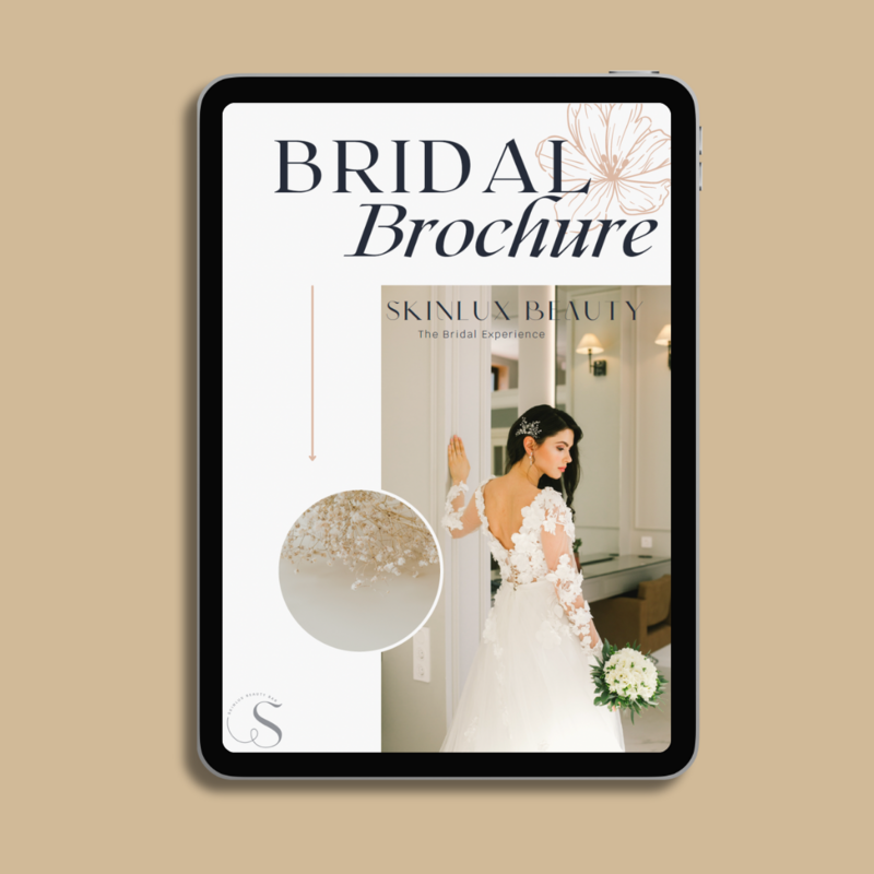 Bridal brochure page by Skinlux Beauty Bar – offering high-end bridal makeup services in NYC, NJ & PA for luxury wedding day beauty.