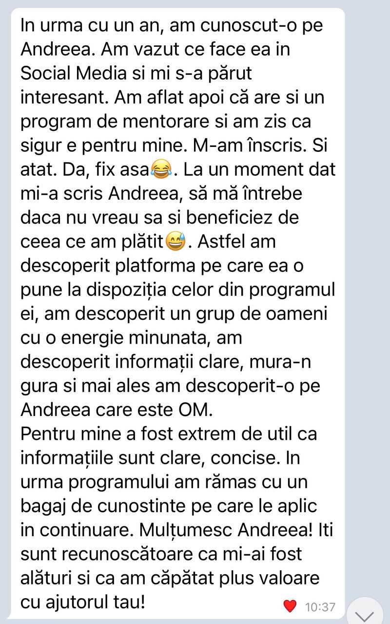 Testimonial Andreea Mihaela