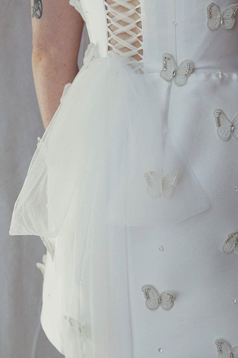 short wedding dress with butterflies