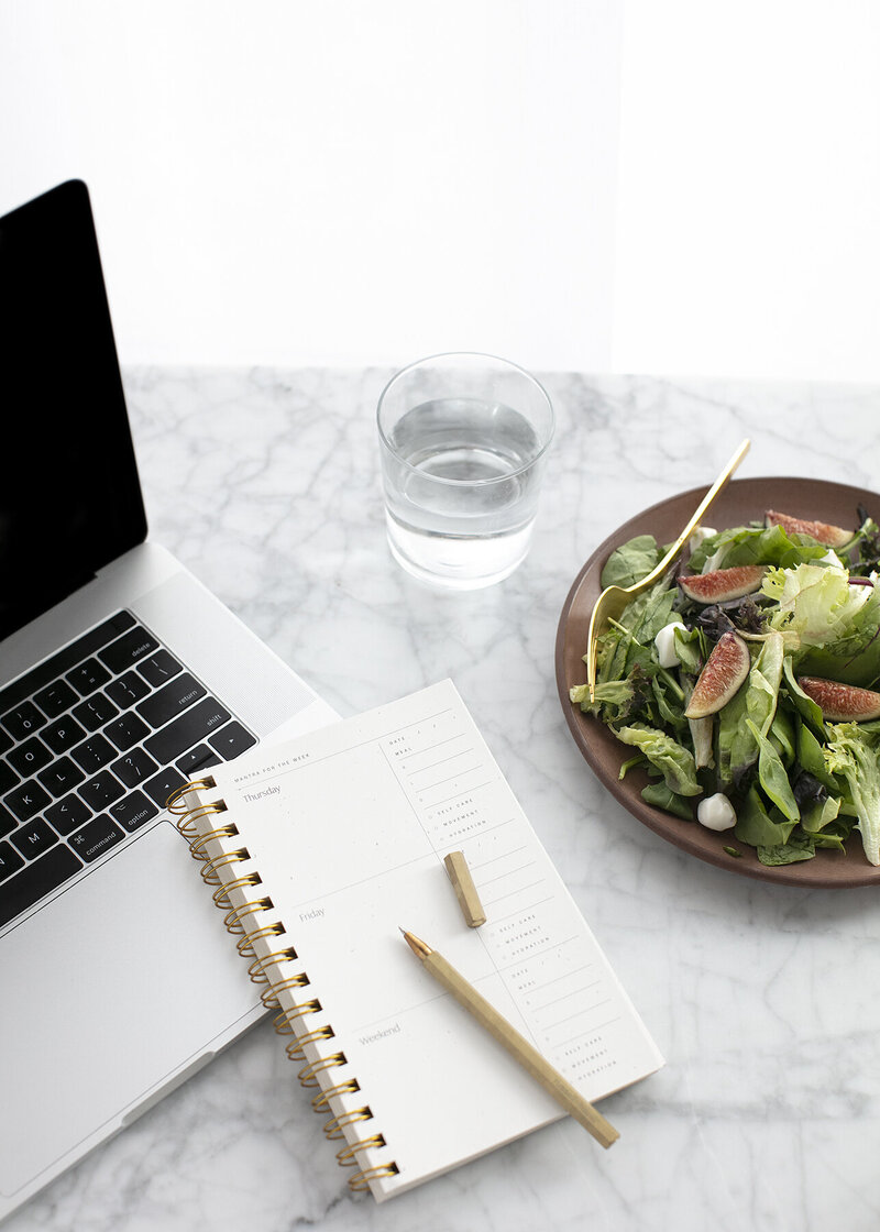 Healthy Salad with Water and Journal