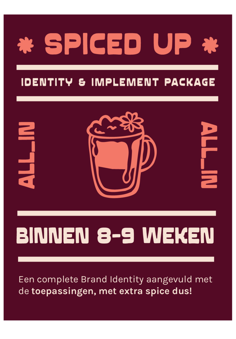 ✹ Alles uit het complete pakket (strategie,
brand toolkit, uitgebreid brandbook).
✹ Een aansluitende website beleving. Van strategische wireframe tot aan de website.
✹ Het implementeren van jouw branding in 3 on- en offline communicatiemiddelen. (Bijvoorbeeld visitekaartjes, e-book of social media kit).
