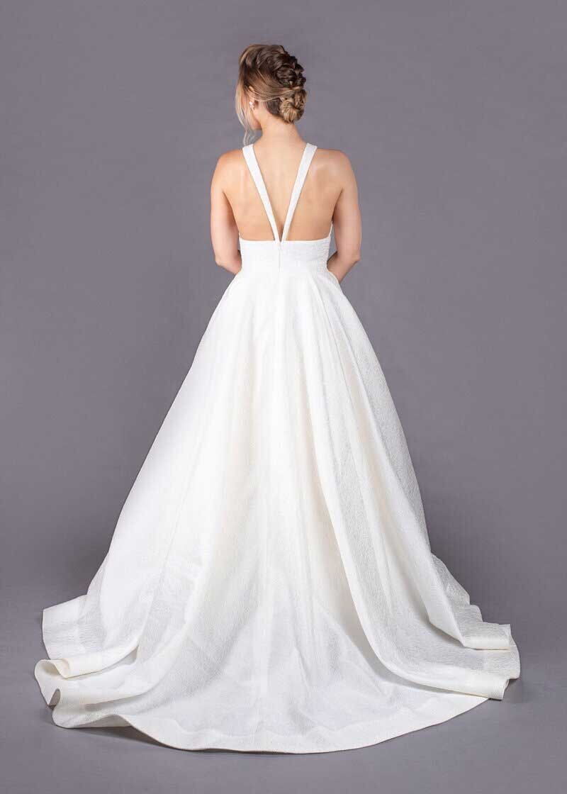 edith elan v back flowy wedding dress with pockets