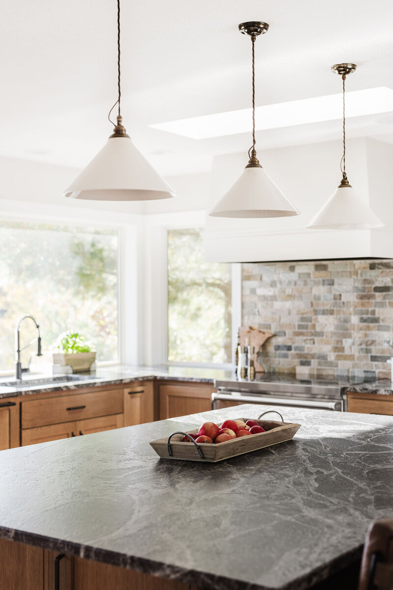 Twin Cities MN Kitchen Remodel Inspiration with Kitchen Island Pendant Lighting and White Cupboards