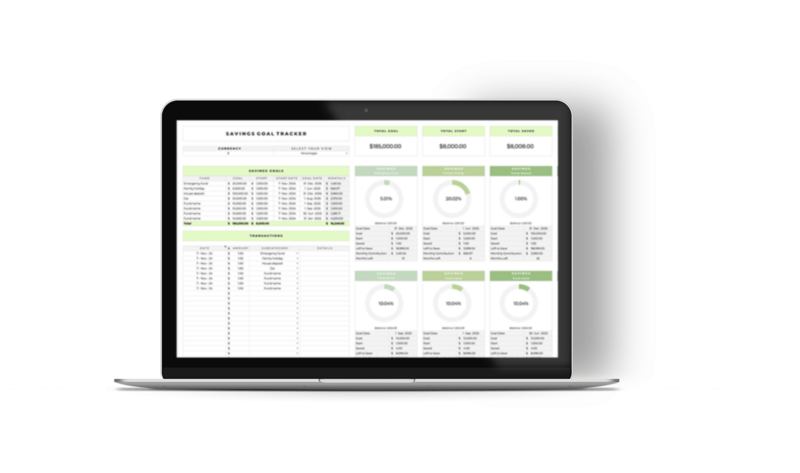 Photo of a laptop displaying the Wealth Dashboard template by Zelda Green, entrepreneur and financial educator