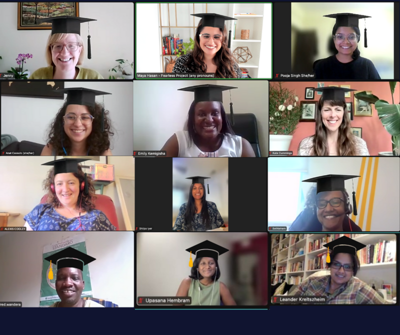 Maya celebrates graduation day with SPA students from Cohorts 1 and 2 from around the world.