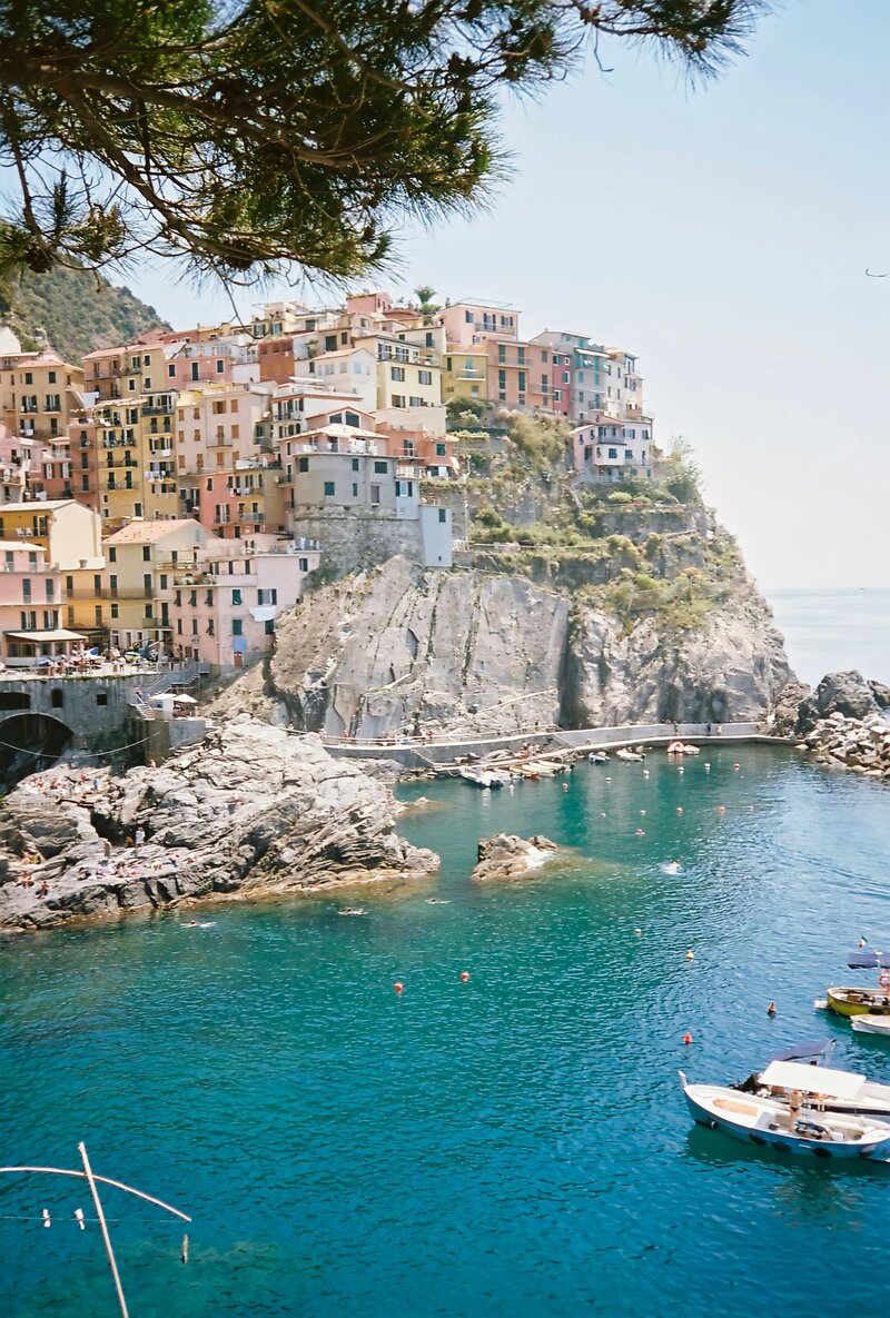 Scenic view of rooftops and coast in Amalfi, Italy