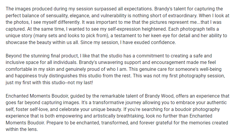 Screen shot of boudoir review