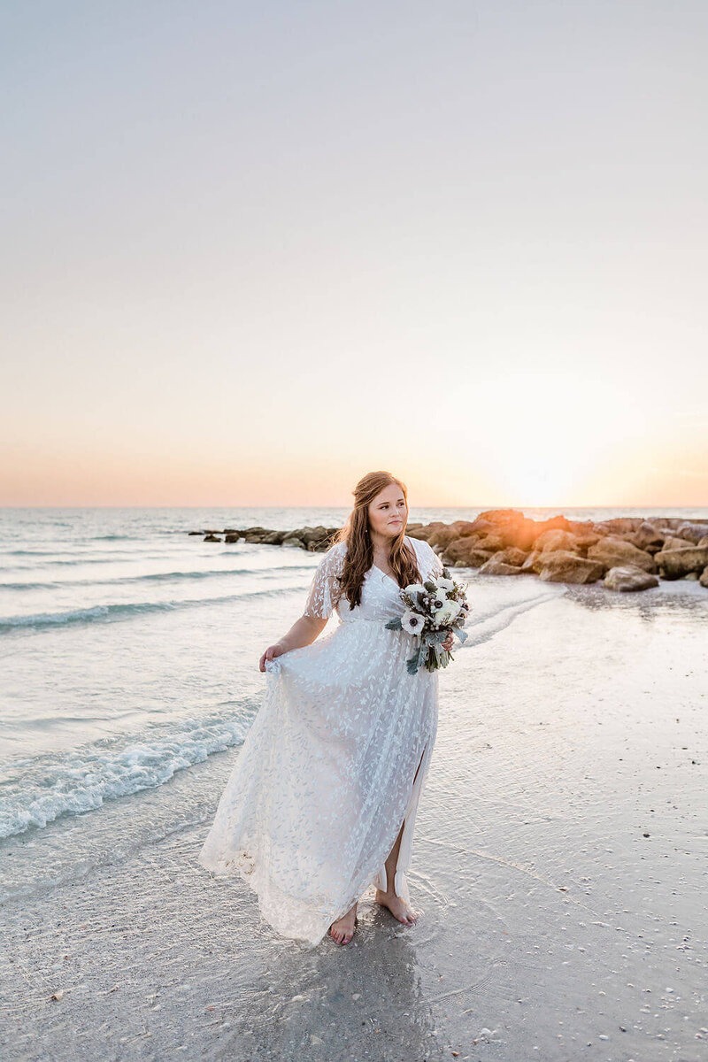 beach bride in St. Pete, FL at sunset