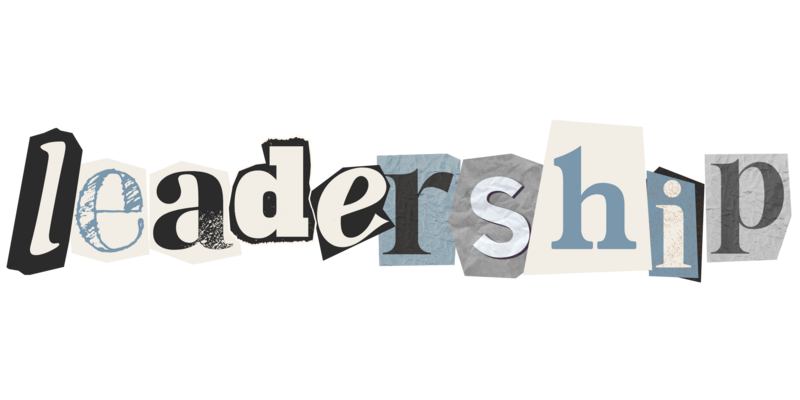 Magazine-scrap letters spell "Leadership"