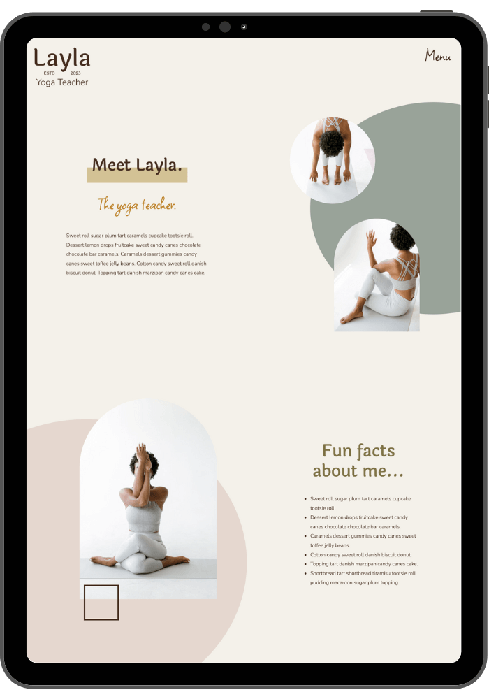 Layla Showit template home page tablet view