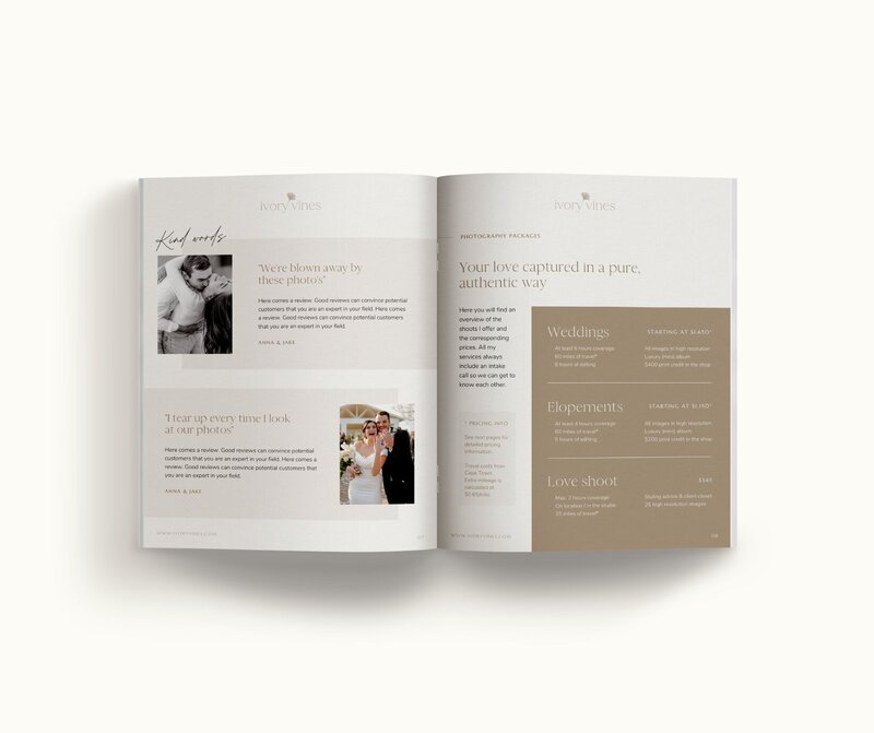 Neutral pricing guide template for photographers Ivory Vines  6