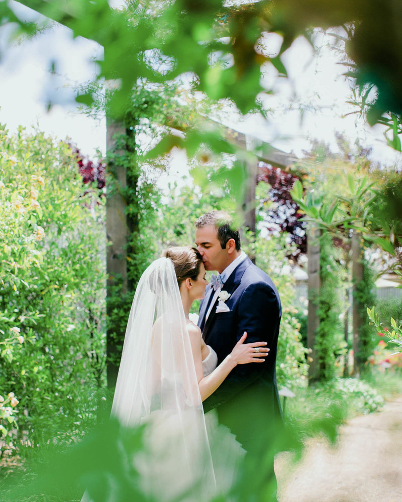 Groom kisses Bride on her forehead