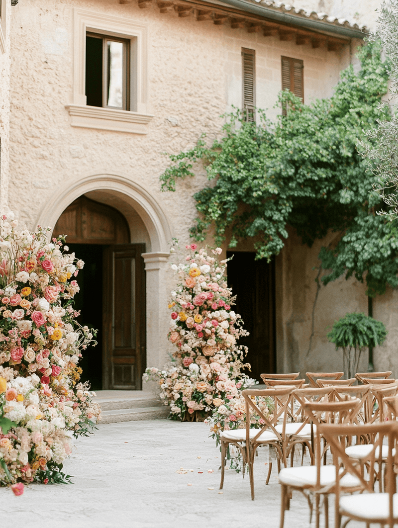 Climbing roses and florals at a Wedding ceremony decor in  Italy