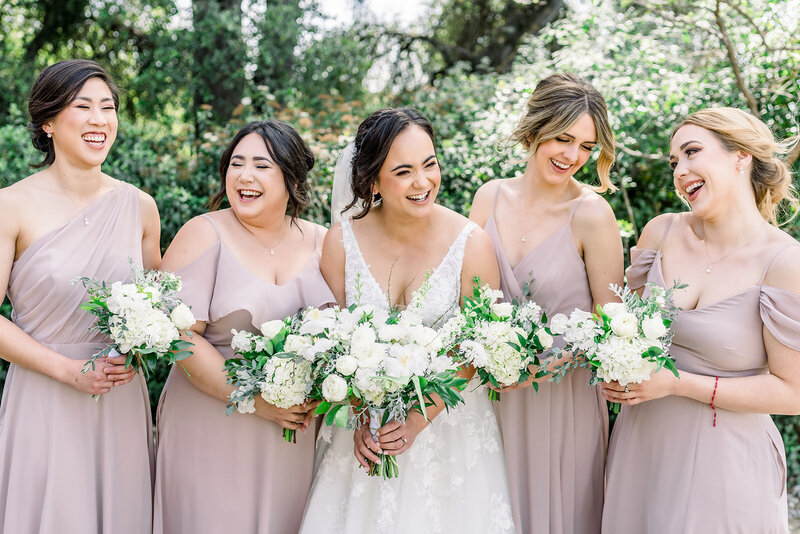 Bride with bridesmaids at Union Hill Inn wedding in Sonora, CA