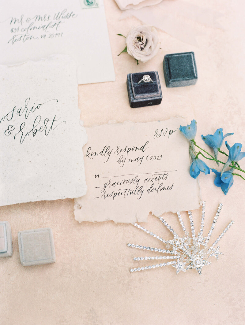luxury stationery suite with blue flowers