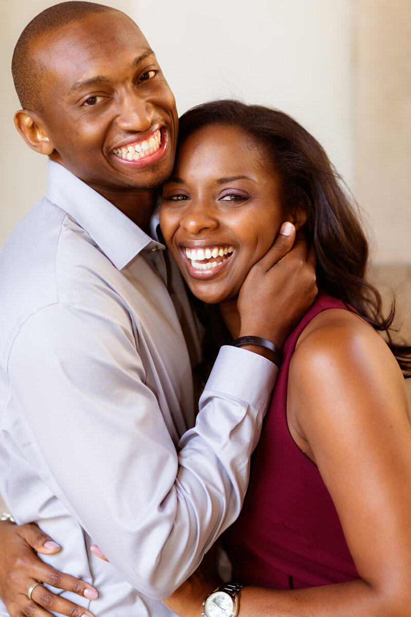 Happy African American couple with beautiful, natural smiles