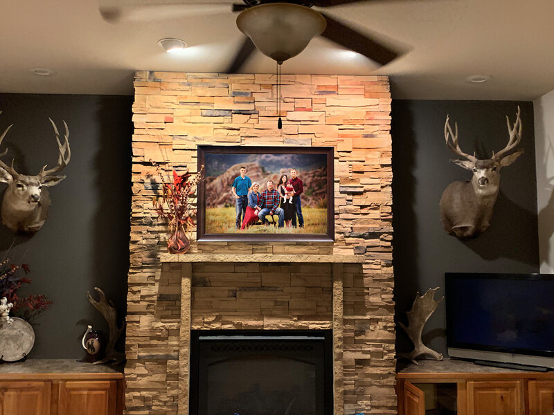 Picture of a Cheyenne home with their custom designed wall portrait taken at Vedauwoo.