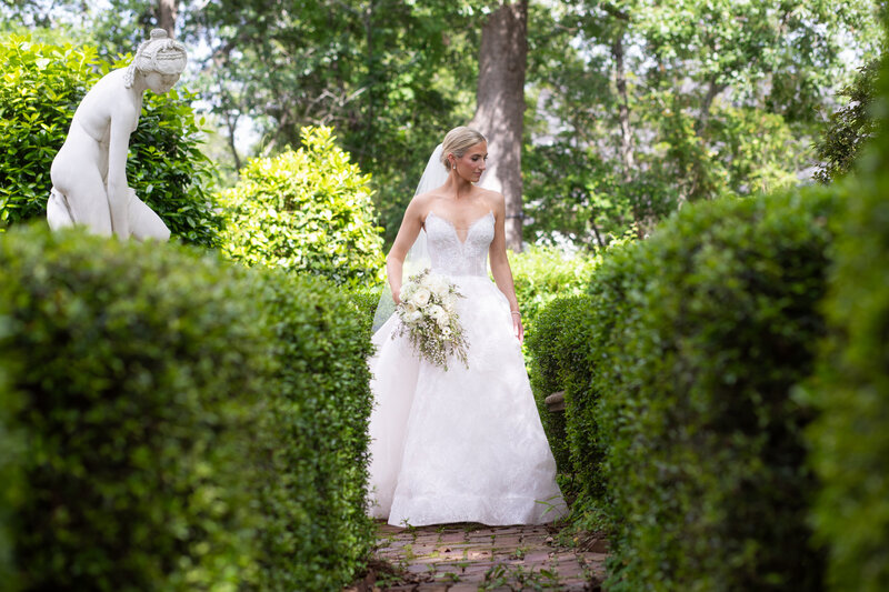 Bridal portrait in a garden in Jackson, Mississippi.