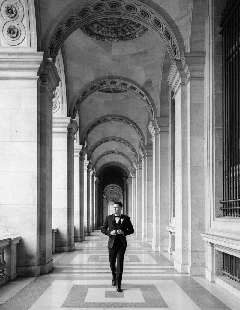 Louvre Paris Elopement Groom Portrait