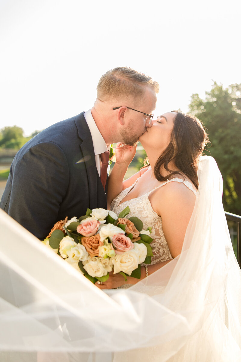 bride and groom portrait at kingsburg historical park