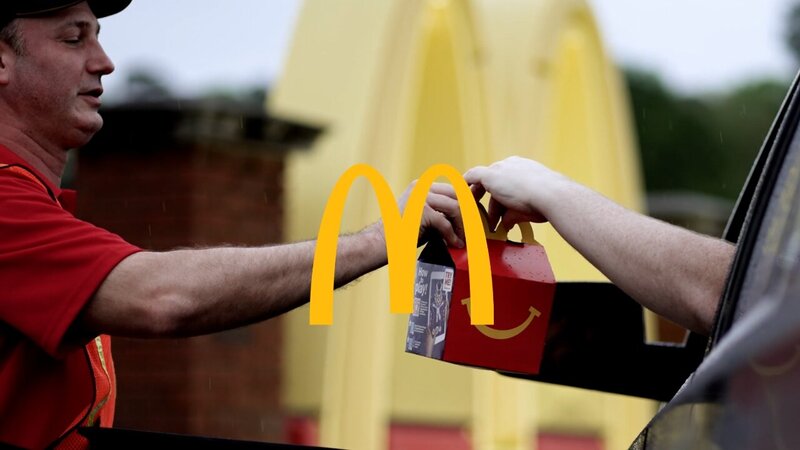 A Mcdonalds logo embossed on the town of savannah for a commercial video. 