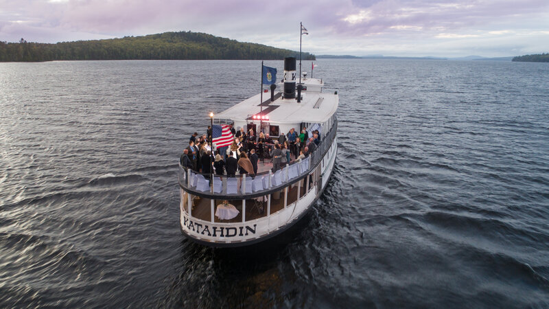 Aerial Shot of the Katahdin Boat | Aerial Wedding Photography