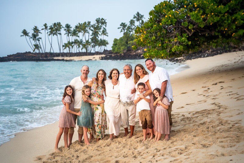 Multigenerational family portraits at sunset by one of the best big island family photographers, Hawaii Adventure Portraits