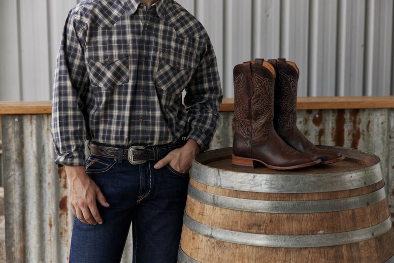 Male in farm attire with cowboy boots
