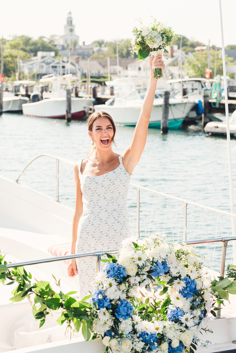 Nantucket bride on boat