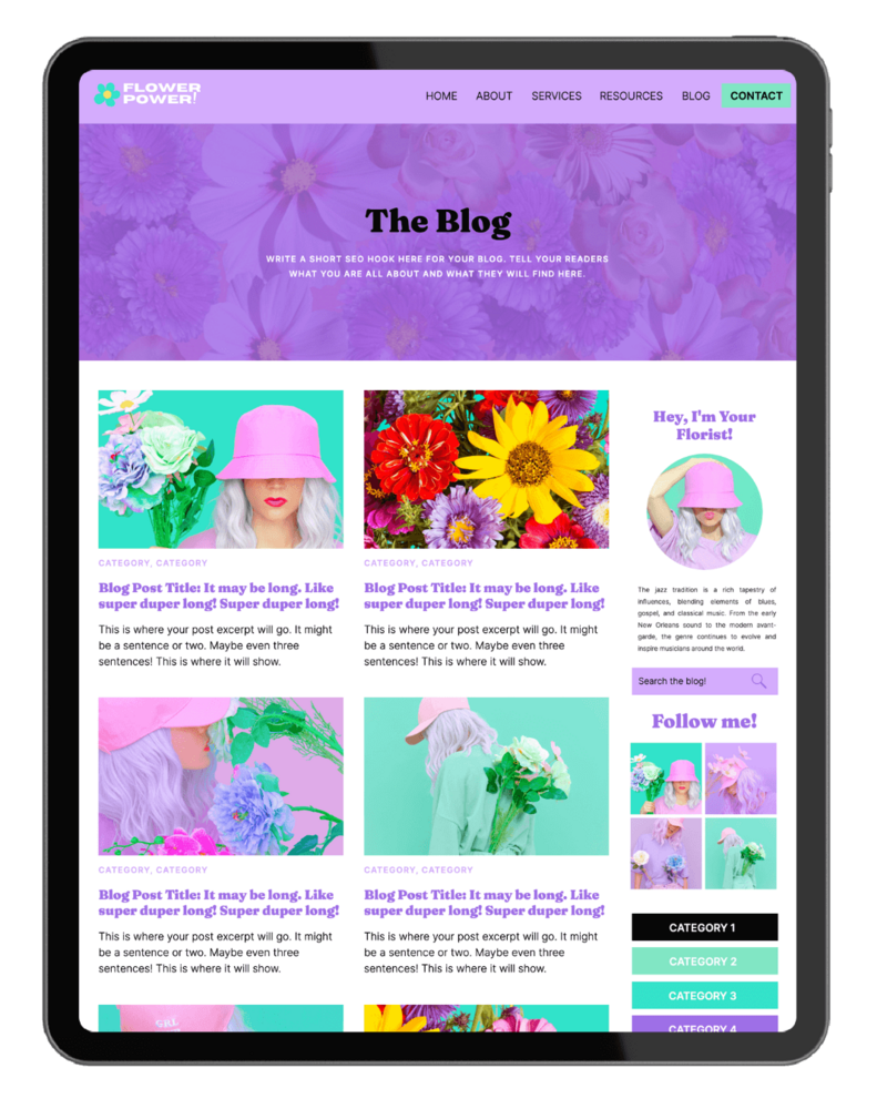 Ipad featuring the Retro Sunshine Showit website blog template for women therapists and entrepreneurs.