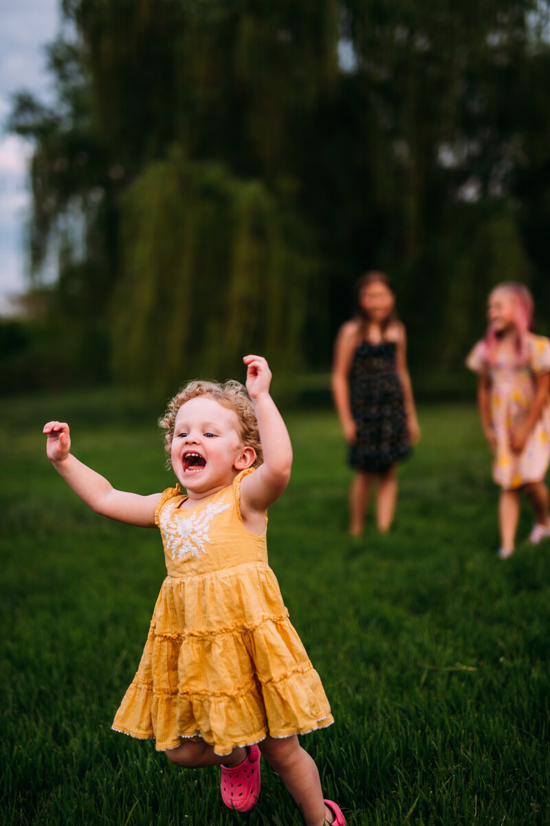 fun silly kids photo in forest park