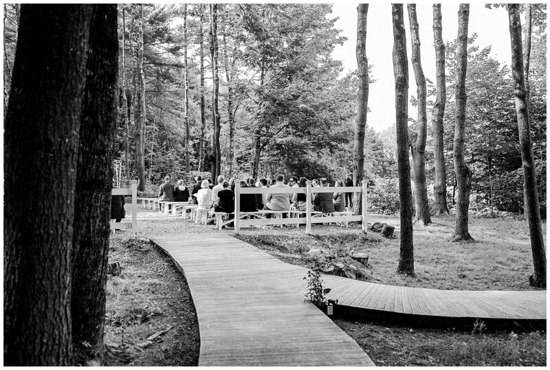 Maine photographer Kim Chapman photographed this Barn at Flanagan farm wedding.  LOVE the ceremony in the woods!