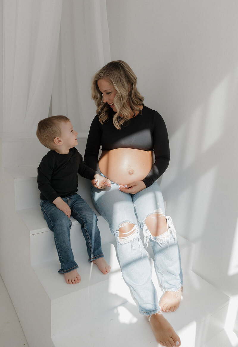 Mom and son maternity photo in new hampshire photo studio
