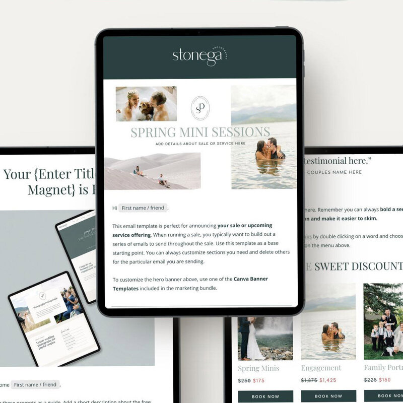 stonega flodesk email templates for photographers