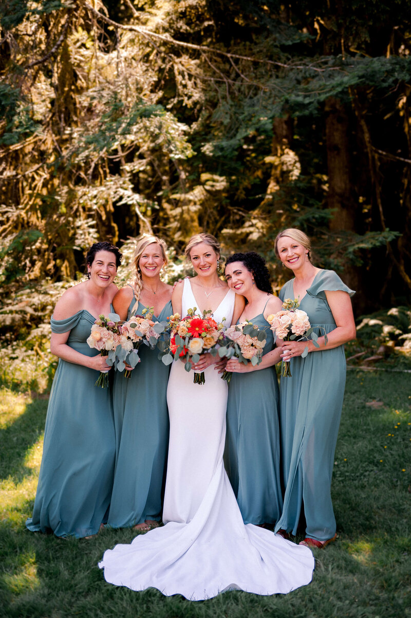 bridesmaids and bride in Washington state wedding