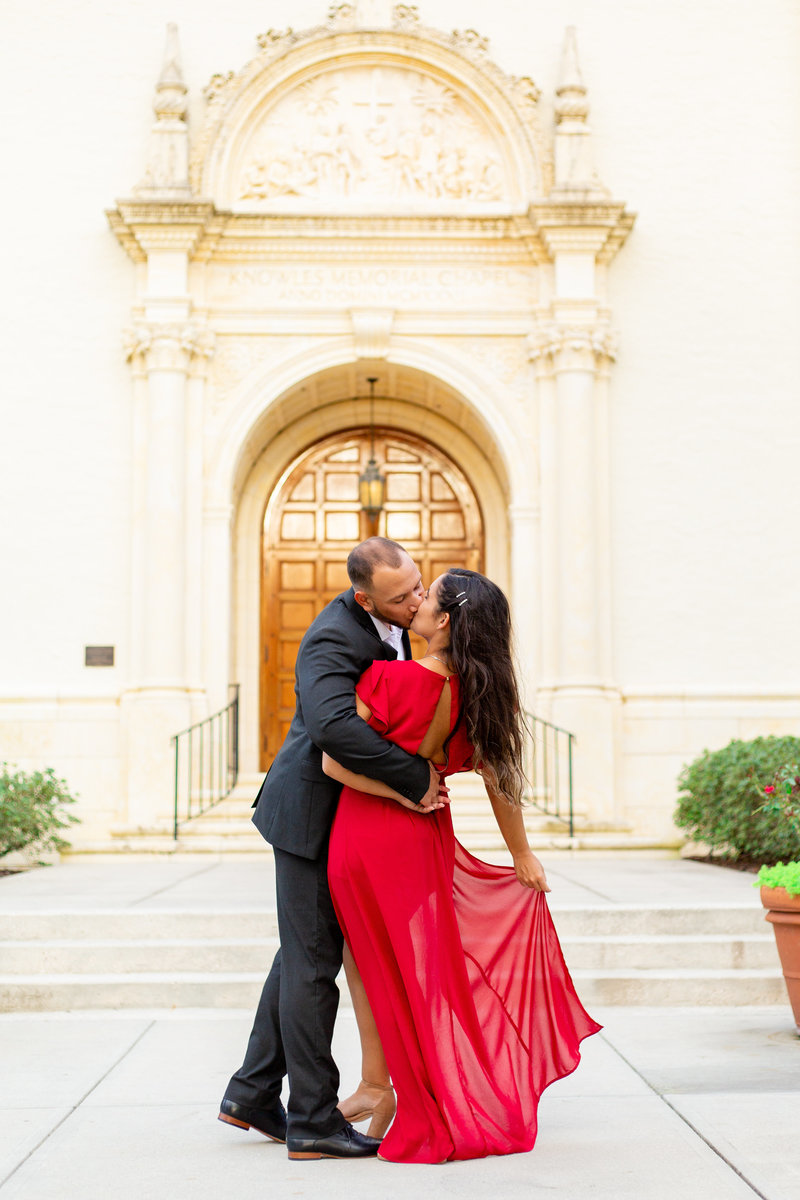 Engagement photo session of bride in red dress