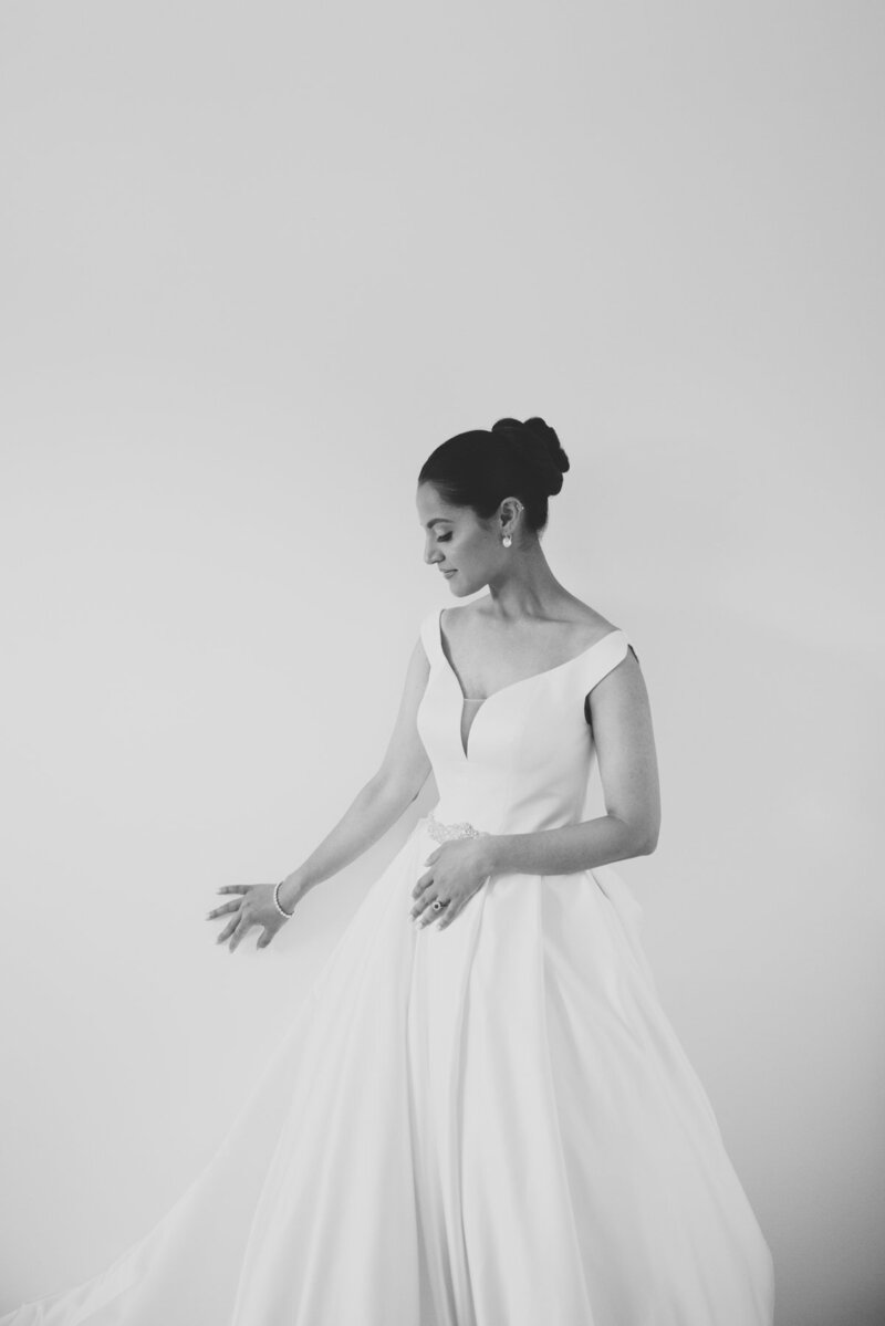 black and white photo of a bride