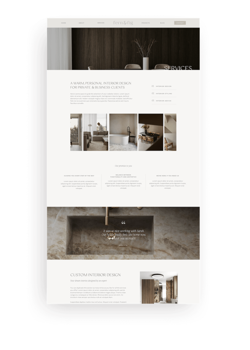 Earthy Showit website template for interior designer