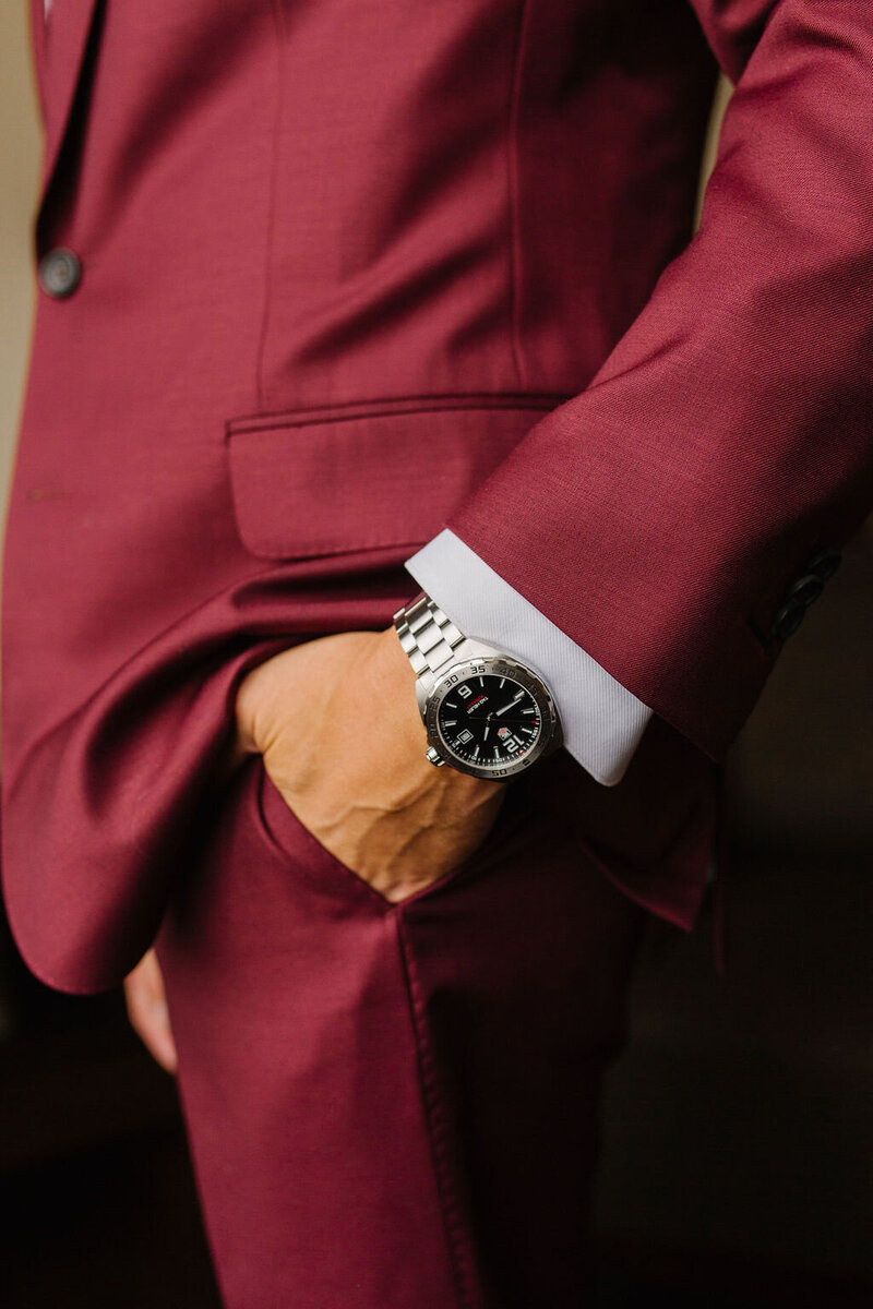 custom-maroon-groom-suit-and-watch