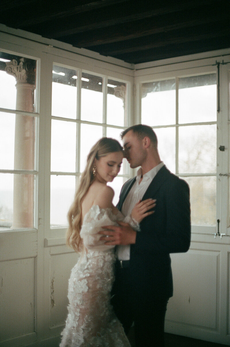 Bride and Groom film portrait at Villa Terrace.