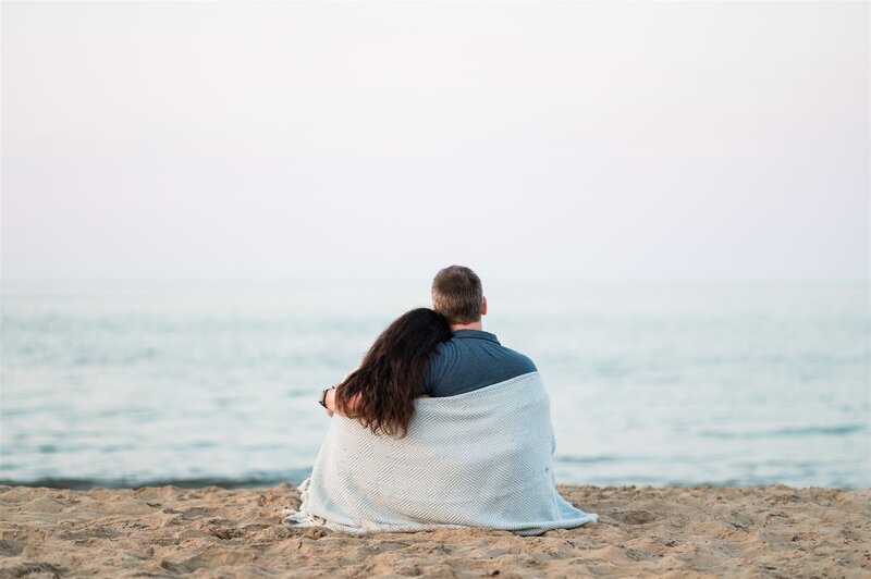 Cozy beach engagement photography