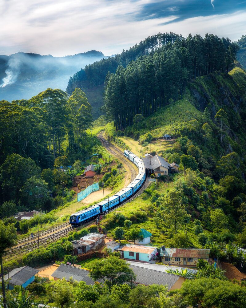 train traveling through mountain side