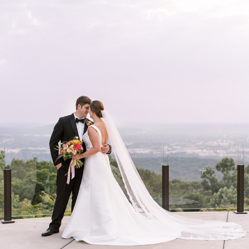 Bride and Groom at sunset on the view in huntsville alabama